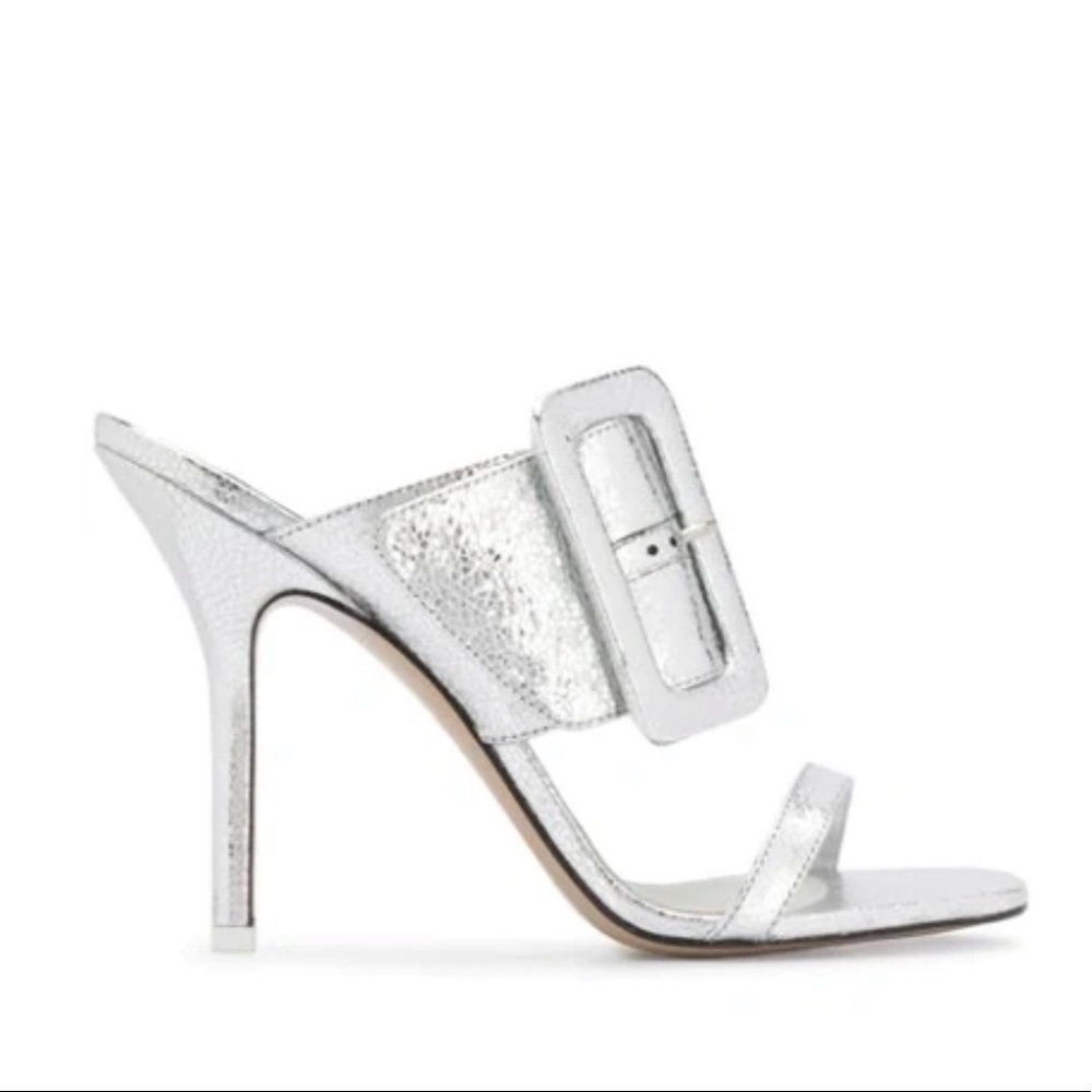 ATTICO Ester Crackled Metallic-leather Mules In Silver - Picture 2 of 16